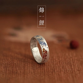 Blue Enamel Koi & Auspicious Cloud Adjustable Ring – Unisex Feng Shui Amulet for Luck, Flow & Harmony