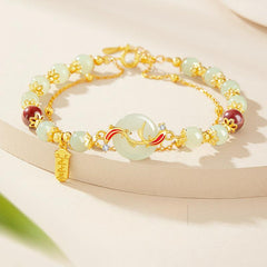 Koi Hetian Jade Peace Button Bracelet – Women’s Light Luxury Feng Shui Amulet for Grace, Luck & Protection