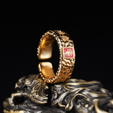 Antique-Style "Bai Wu Ji Jin – Tian Guan Ci Fu" Adjustable Ring – Taoist Amulet for Fearless Luck & Divine Blessings