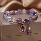 Natural Amethyst Zircon Love Heart Healing Soul Charm Bracelet