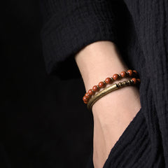 Red Jasper Moss Agate Black Obsidian Crystal Copper Peace Couple Bracelet