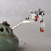 Red Agate & Jade Flower Hair Pin with Calming Tassel for Feng Shui, Women's Traditional Hair Accessories