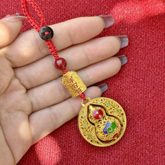 Porte-clés Feng Shui en calebasse porte-bonheur - Amulette de richesse et de protection, breloque Bagua à énergie harmonieuse