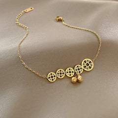 Copper Coins Bell Charm Titanium Steel Strengthen Anklet