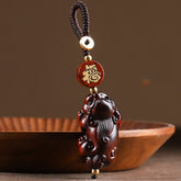 Red Sandalwood Pixiu Keychain for Car Keys, Lucky Charm Ornament