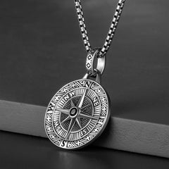 Feng Shui Compass Necklace for Men - Brass Alloy Protection Pendant