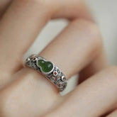 Jade Gourd with Auspicious Clouds Vintage Adjustable Open Ring for Women