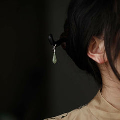 925 Sterling Silver Natural Hetian Jade & Ebony Wood Hairpin – Traditional Luck Charm for Stylish Hair Accessory