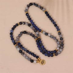 108 Mala Beads Sodalite Zebra Jasper Crystal Lotus Strength Bracelet