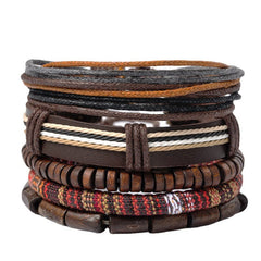 Wrap Hemp Cords Wood Beads Leather Bracelet