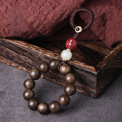 Natural Agarwood & Hetian Jade Lucky Car Keychain with Calming Lotus