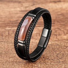 Naturstein Grüner Achat Power Mehrlagiges geflochtenes Lederarmband