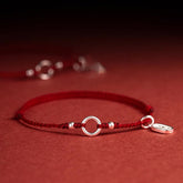 925 Sterling Silver Lucky Fortune Peace Joy Lotus Peace Buckle Red String Bracelet