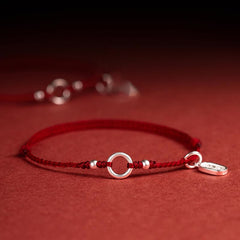 925 Sterling Silver Lucky Fortune Peace Joy Lotus Peace Buckle Red String Bracelet
