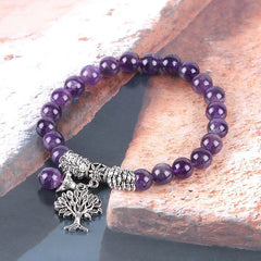 Natural Gemstone Tree of Life Lucky Charm Stretch Bracelet