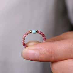 Natural Rhodochrosite and Pink Crystal Ring with Turquoise Accent for Women