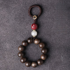 Natural Agarwood & Hetian Jade Lucky Car Keychain with Calming Lotus