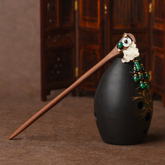 Haarnadel aus rotem Sandelholz und grünem Achat: Feng Shui Glücksbringer-Haarschmuck mit Ginkgoblatt-Anhänger