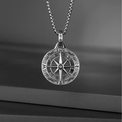 Feng Shui Compass Necklace for Men - Brass Alloy Protection Pendant