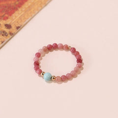 Natural Rhodochrosite and Pink Crystal Ring with Turquoise Accent for Women