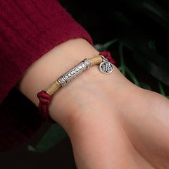 999 Sterling Silber Tibet Handgefertigt Om Mani Padme Hum Fu Charakter TopRank Charakter Glück Geflochtenes Armband