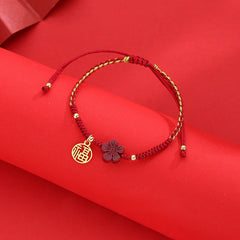 Cinnabar Flower Fu Character Blessing Braided String Bracelet