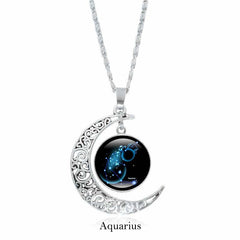 12 Constellations of the Zodiac Moon Protection Necklace Chain Pendant