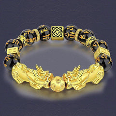 FengShui Double PiXiu Obsidian Om Mani Padme Hum Wealth Bracelet