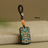 Painted Sandalwood Keychain: Chinese 'Peace' Talisman for Car Keys