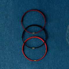 925 Sterling Silver Lucky Golden Bead Braided String Bracelet Anklet