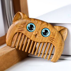 Peigne portable en bois de santal vert à motif de chat simple