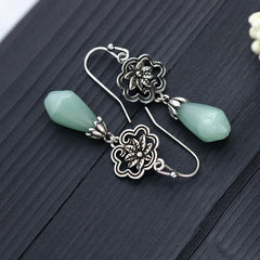 Magnolia Flower Jade Water Drop Prosperity Dangle Earrings