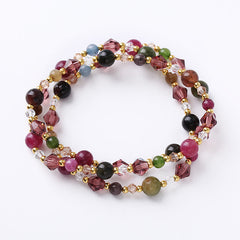 Natural Tourmaline Strawberry Quartz Amethyst Peace Wisdom Double Wrap Bracelet