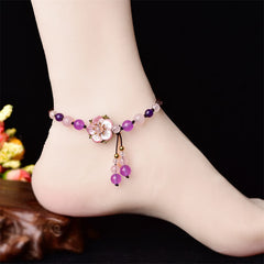 Natural Amethyst Rose Quartz Crystal Charm Lucky Healing Anklet