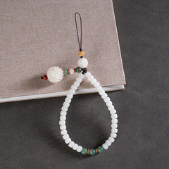 Bodhi-Handyanhänger aus weißem Jade, Jadeit und Kristallperlen