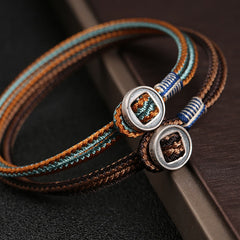 925 Sterling Silver Handmade Button Protection Weave String Bracelet