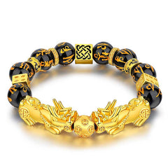 FengShui Double PiXiu Obsidian Om Mani Padme Hum Wealth Bracelet