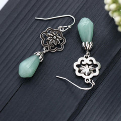 Magnolia Flower Jade Water Drop Prosperity Dangle Earrings