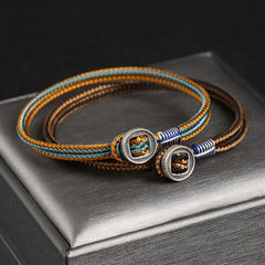 925 Sterling Silver Handmade Button Protection Weave String Bracelet