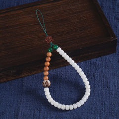 Bodhi-Handyanhänger aus weißem Jade, Jadeit und Kristallperlen