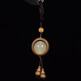 Elegant Vintage Keychain: Sandalwood Pendant with Luminous Bead