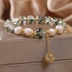 Premium Natural Green Rutilated Quartz Crystal Healing Bracelet,Wealth & Growth