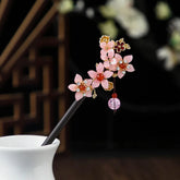 Chinese Style Wooden Hair Stick with Silk Flower & Tassel – Feng Shui Hairpin