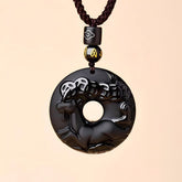 Putuo Mountain Natural Black Obsidian 12 Zodiac Ping An Kou Necklace – Sacred Buddhist Amulet for Peace, Protection & Personal Destiny