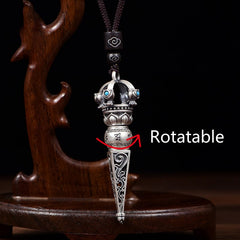 rotatable Antique Silver Buddhist Vajra Phurba Pendant Necklace