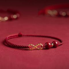 Cinnabar Blessing Rote Schnur 14K Gold Unendlichkeitssymbol Armband Fußkettchen