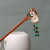 Red Sandalwood & Green Agate Hairpin: Feng Shui Lucky Hair Accessory with Ginkgo Leaf Charm