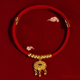 Cat Collar Chinese New Year Red Rope Handmade Bell Lucky Gold Lock Adjustable Pet Necklace