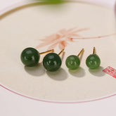 925 Sterling Silver Round Cyan Jade Healing Calm Stud Earrings