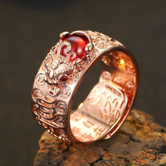 FengShui PiXiu Red Garnet Heart Sutra Wealth Ring
